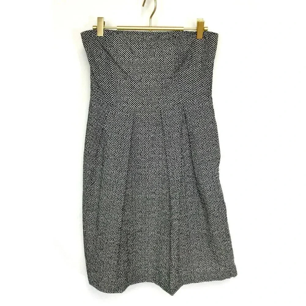 J. Crew Womens Black White‎ Polka Dot Lined Tweed Strapless Mini Dress Size 6